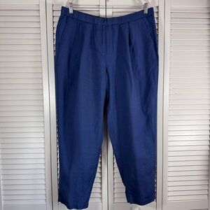 Eileen Fisher Linen Blend Textured Tapered Pant Ankle Navy Size Large